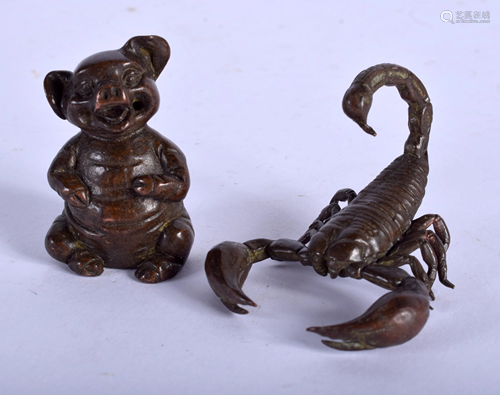 A JAPANESE BRONZE SCORPION together with bro…