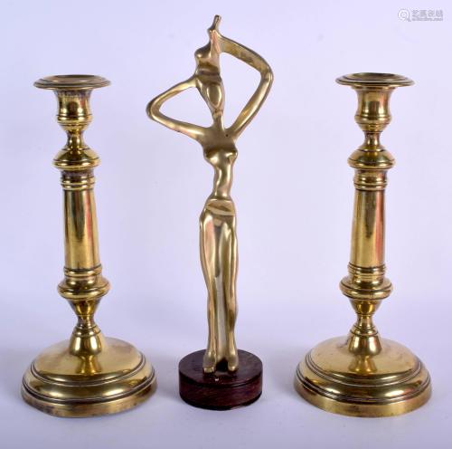 A PAIR OF ANTIQUE CANDLESTICKS together with…