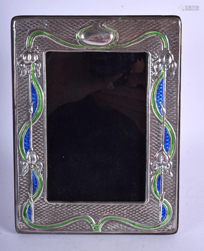 A SILVER AND ENAMEL PHOTOGRAPH FRAME. 15 cm…