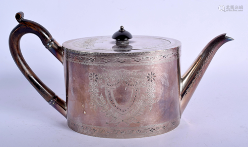 AN ANTIQUE SILVER PLATED TEAPOT. 22 cm wide.