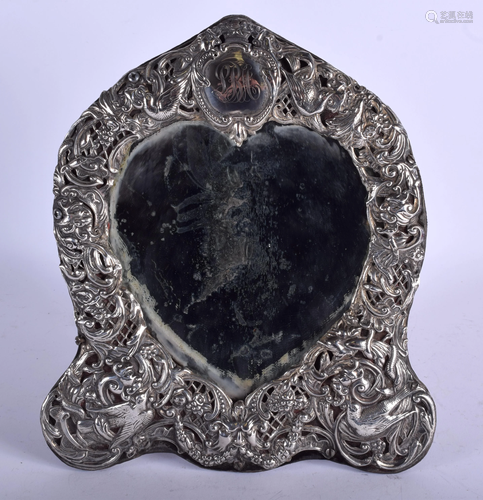 AN ANTIQUE SILVER MIRROR. 24 cm x 26 cm.