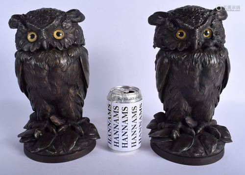 A RARE PAIR OF LATE VICTORIAN SPELTER OWL TO…