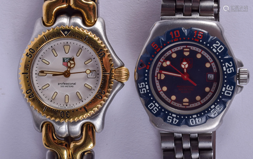 TWO LADIES TAGHEUER WATCHES. 2.25 cm wide. (2)