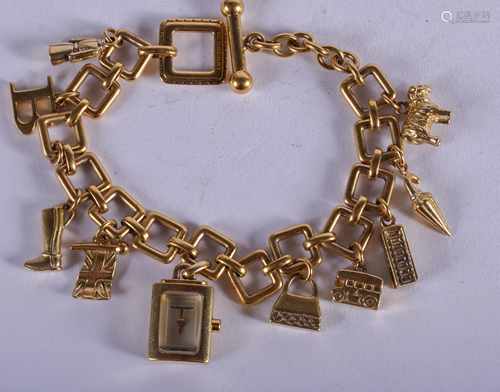 A BURBERRY CHARM BRACELET WATCH. 16 cm long.