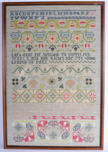 A VINTAGE EMBROIDERED SAMPLER. Ima…