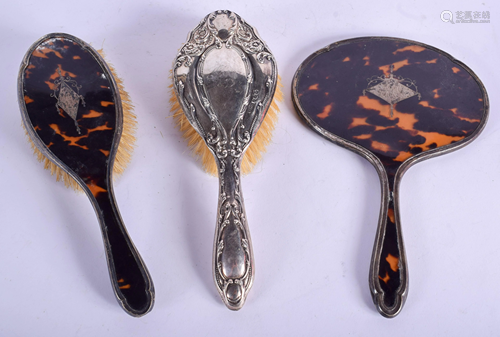 THREE ANTIQUE SILVER DRESSING TABLE ITEMS. (3)