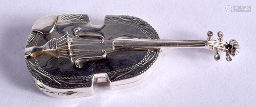 A SILVER VIOLIN BOX. 10 cm long.