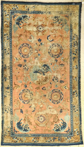 Early Ningxia antique rug, China, (fo-dogs), 18th