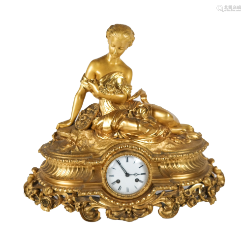 French Bronze Dore Figural Mantel Clock