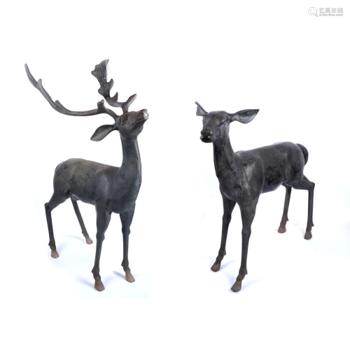 Pair of Outdoor Deer Sculptures