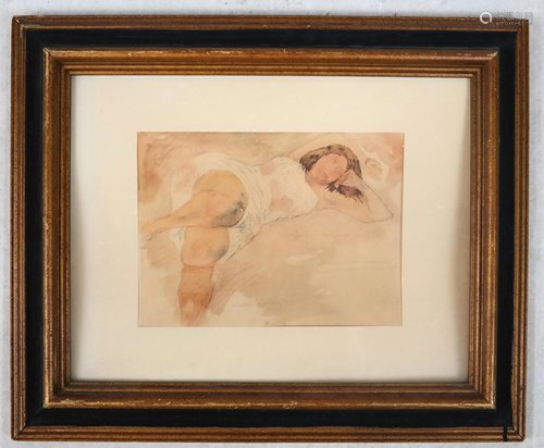 Reclining Woman - Unsigned Watercolor