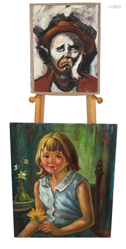 Two Paintings: Girl with Flower, A Clown