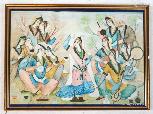 Persian Watercolor of Musicians & Dancer