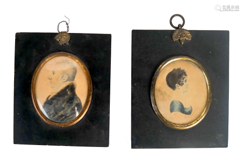 Two Portrait Miniatures - Man & Woman