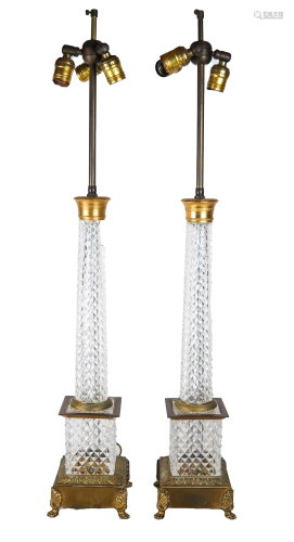 Pair Cut Crystal & Bronze Table Lamps