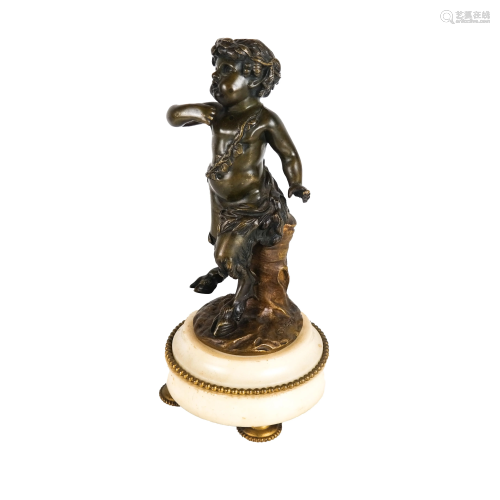 C-M CLODION: Satyr - Bronze on Marble Base