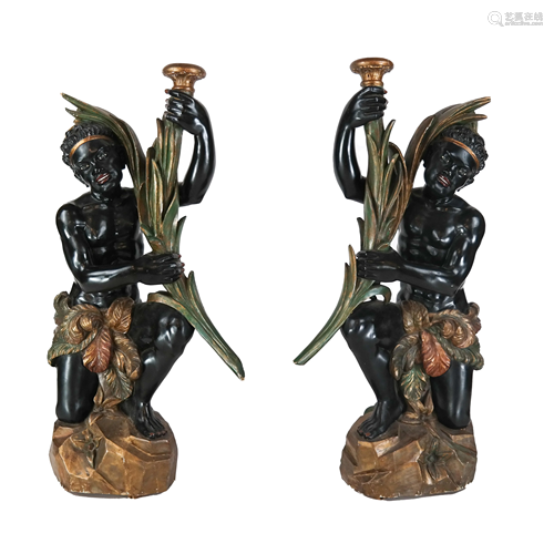 Pair Italian Carved Wood Blackamoors