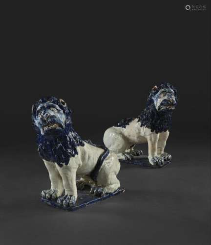 PAIR OF 19th CENTURY LIONS \nEarthenware in the sty…