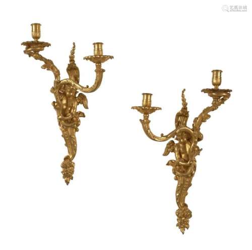 PAIR OF REGENCY STYLE SCONCES \nIn chased and gilde…