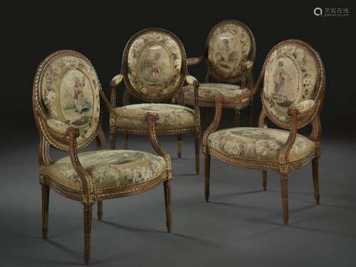 SUITE OF FOUR ARMCHAIRS TO THE QUEEN OF THE LOUIS …