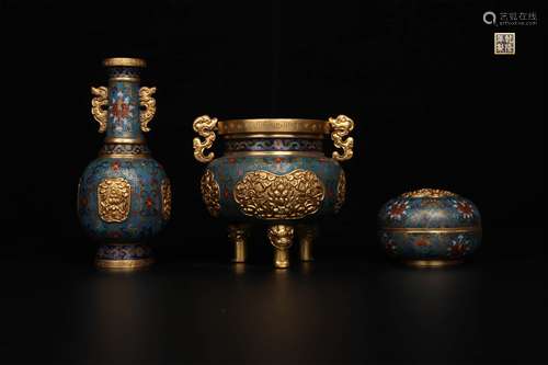 CHINESE CLOISONNE SET OF THREE