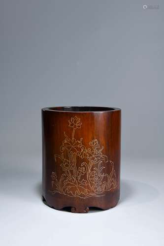 A CHINESE BAMBOO INLAY SLIVER BRUSH HOLDER