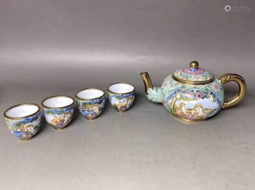 A CHINESE GILTING BRONZE ENAMEL TEAPOT SET