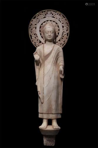 A NORTHERN QI DYNASTY 
CARVED WHITE MARBLE STONE BUDDHA STATUE