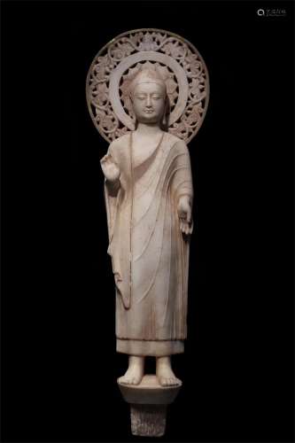 A NORTHERN QI DYNASTY 
CARVED WHITE MARBLE STONE BUDDHA STATUE