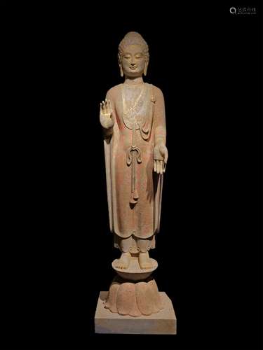 A NORTHERN WEI DYNASTY WHITE MARBLE SAKYAMUNI STATUE