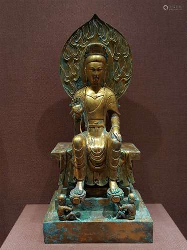 A NORTHERN WEI DYNASTY GILTING BRONZE GUANYIN STATUE