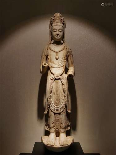 A NORTHERN WEI DYNASTY WHITE MARBLE GUANYIN STATUE