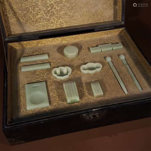 A SET OF QING DYNASTY WHITE JADE TREASURES OF THE STUDY