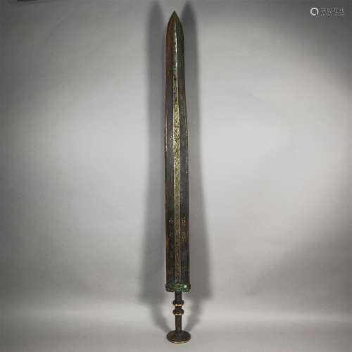 A WARRING STATES PERIOD BRONZE MIXED GOLD SWORD