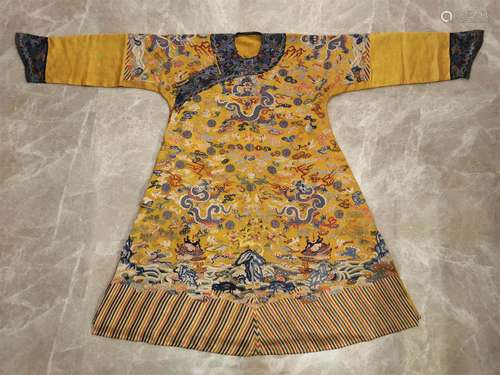 A QING DYNASTY PETIT POINT GOLD COLOR IMPERIAL ROBE