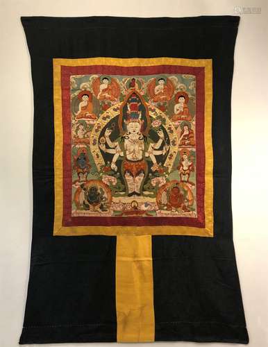 A QING DYNASTY HAND-MADE 
EMBROIDERY, GUANYIN STATUE