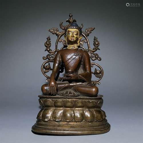 A CHINESE DOUBLE COLOR BRONZE SAKYAMUNI STATUE