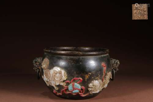 A CHINESE BRONZE LOIN PATTERN INCENSE BURNER