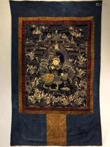 A QING DYNASTY HAND-MADE EMBROIDERY,  XUANDE THE GOD OF WEALTH STATUE