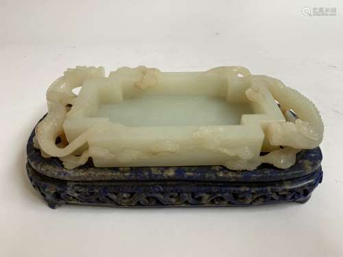 A QING DYNASTY CARVED WHITE JADE DRAGON PATTERN BRUSH WASHER