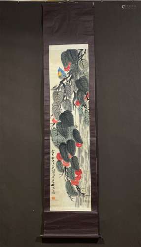 A CHINESE BIRDS AND WORMS PAINTING, QI BAISHI MARK