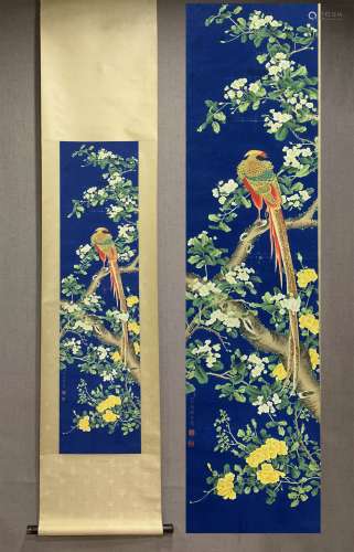 A CHINESE FLOWER AND BIRDS PAINTING, JIANG TINGXI MARK