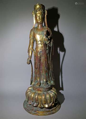 A NORTHERN WEI DYNASTY GILTING BRONZE GUANYIN STATUE