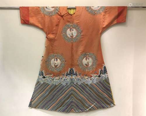 A QING DYNASTY HAND-MADE BROCADE EMBROIDERY GOLD COLOR OFFICER CLOTH
