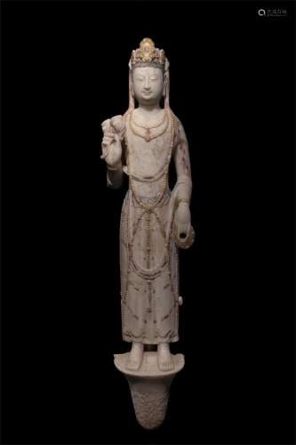 A NORTHERN QI DYNASTY CARVED WHITE MARBLE STONE BODHISATTVA STATUE