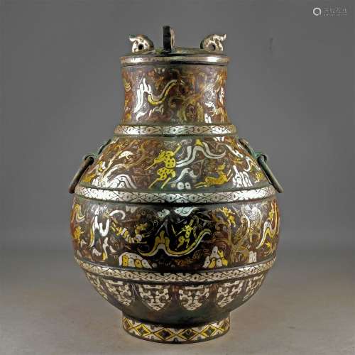 A WARRING STATES PERIOD BRONZE MIXED GOLD BOTTLE