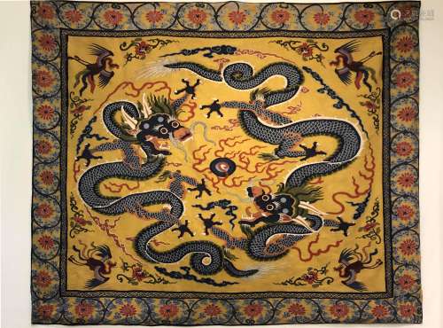 A QING DYNASTY HAND-MADE 
K'O-SSU EMBROIDERY, DUO-DRAGON PATTERN