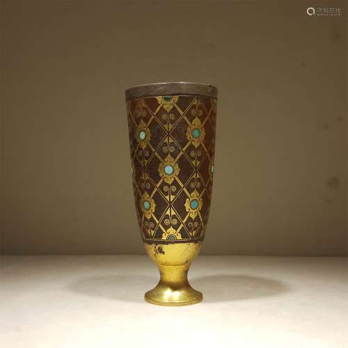 A WARRING STATES PERIOD BRONZE MIXED GOLD CUP