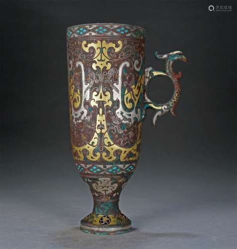 A WARRING STATES PERIOD BRONZE MIXED  GOLD CUP