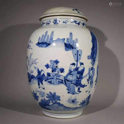 A MING DYNASTY BLUE AND WHITE CHARACTER PATTERN PORCELAIN JAR